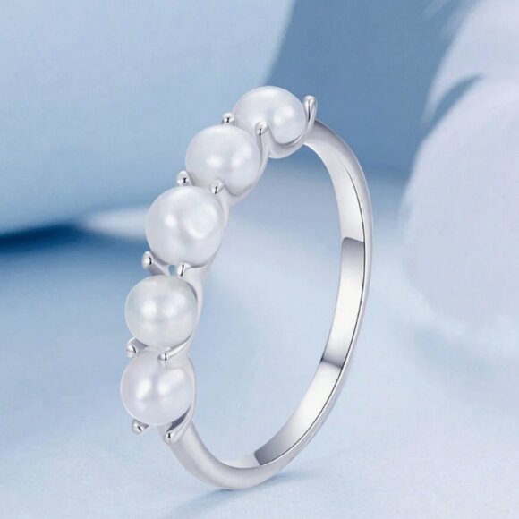 925 Sterling Silver Elegant Natural Pearl Ring New - Picture 3 of 4